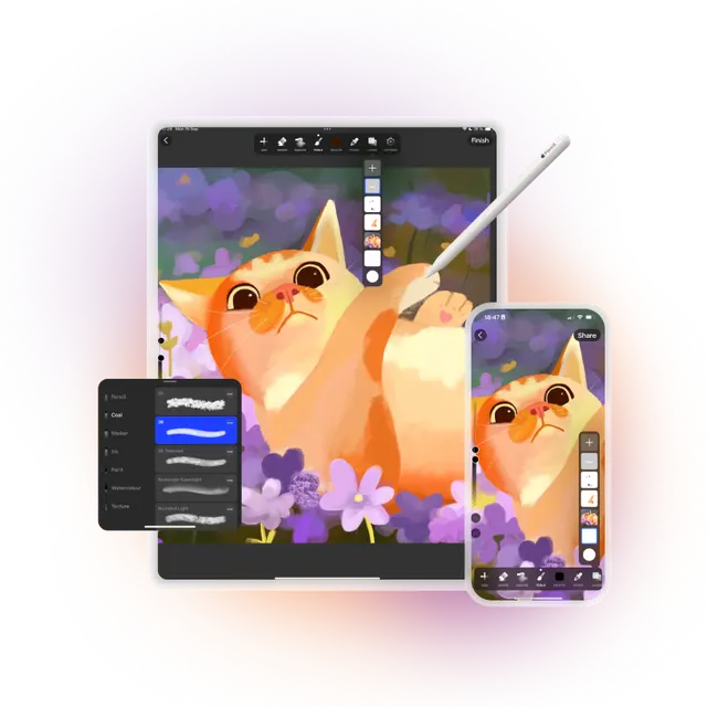 The Sketchar digital canvas with layers and brushes